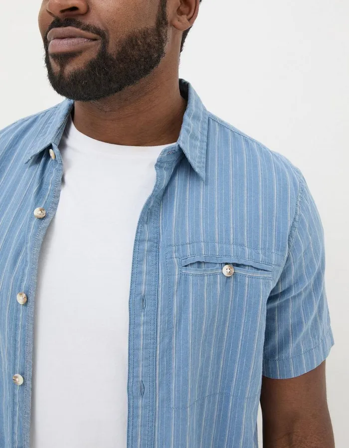 Burford Stripe Shirt Washed Blue Men FatFace Shirts