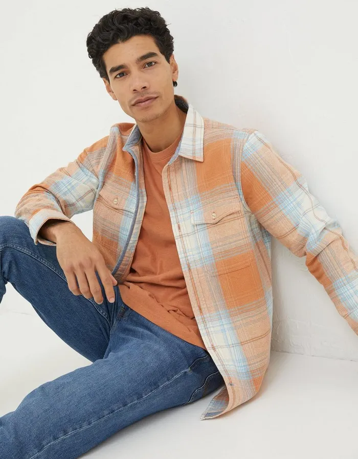 Burland Ombre Check Shirt Dusky Orange Men FatFace Shirts