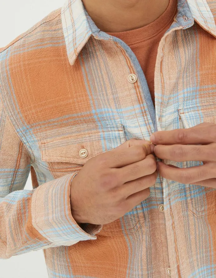 Burland Ombre Check Shirt Dusky Orange Men FatFace Shirts