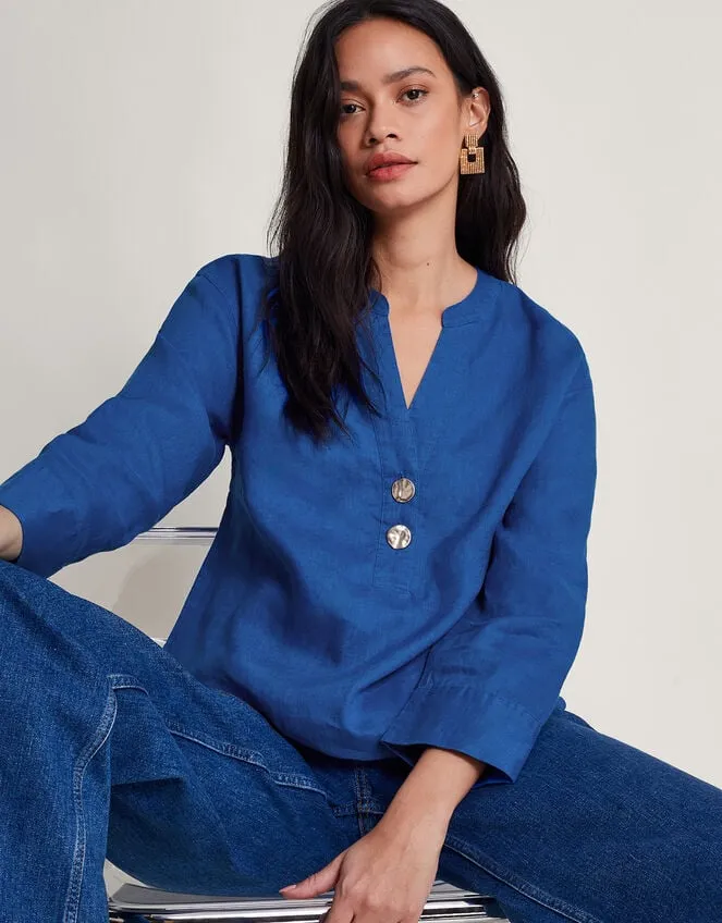 Camille Button Linen Top Blue Women Monsoon Linen