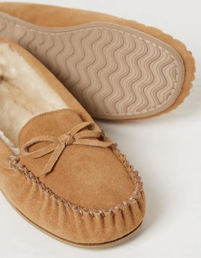 Cara Suede Moccasin Slipper Tan Women FatFace Slippers