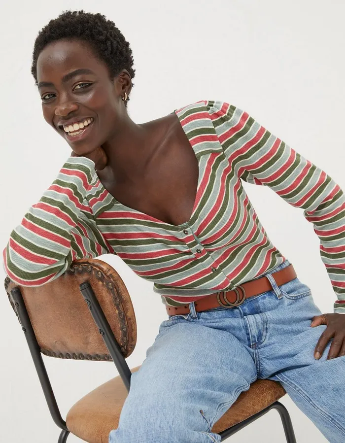Carly Stripe Top Multi Women FatFace Tops and TShirts