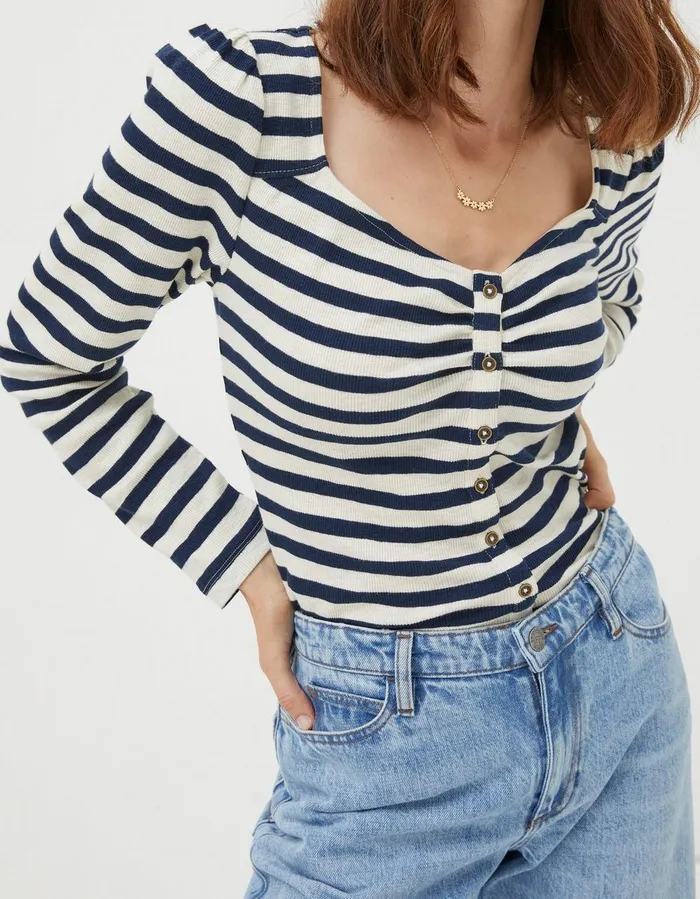 Carly Stripe Top Navy Women FatFace Tops and TShirts