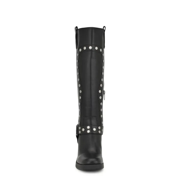 Cert Heeled Moto Boots Black Women Nine West Boots and Booties