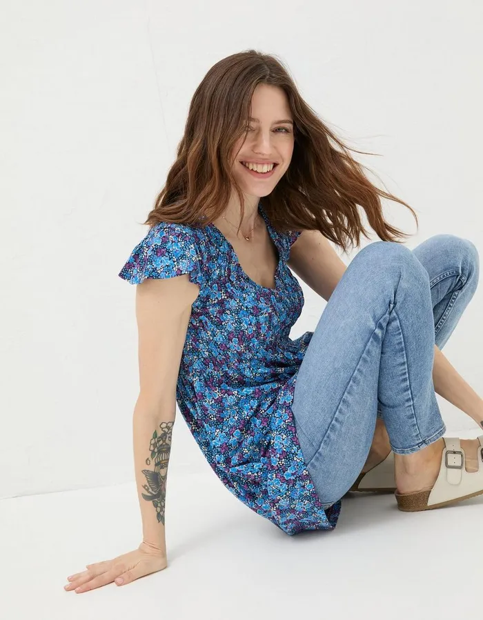 Clara Ink Floral Tunic Dark Purple Women FatFace Tops and TShirts