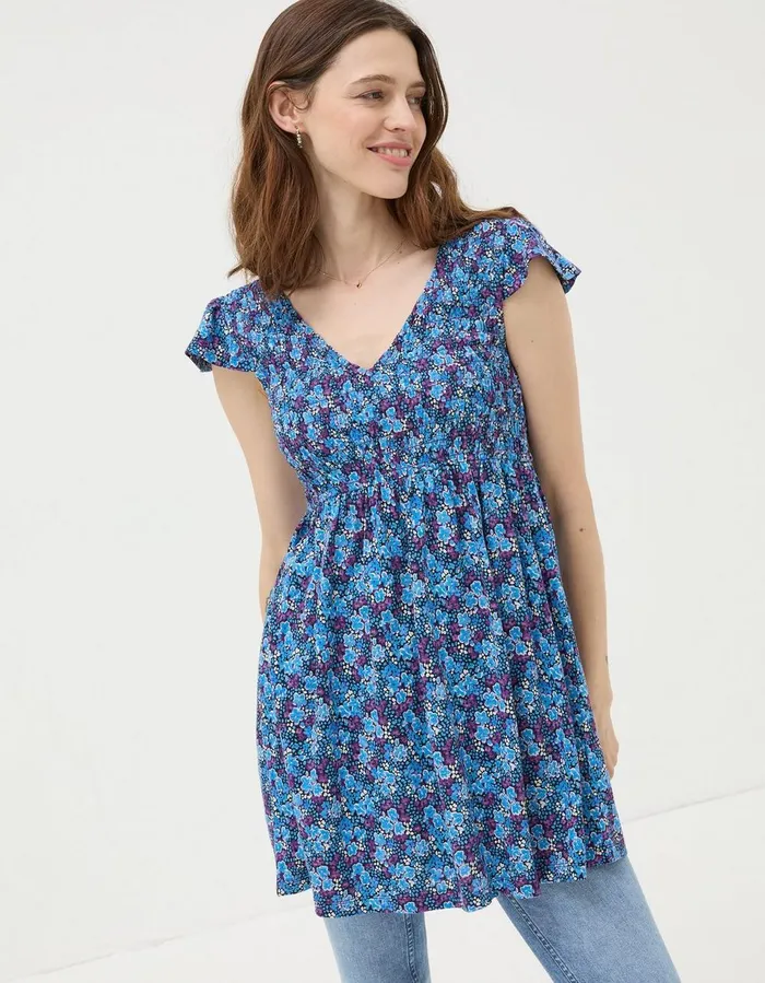 Clara Ink Floral Tunic Dark Purple Women FatFace Tops and TShirts