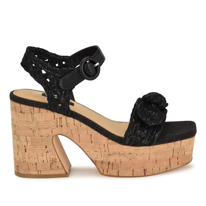 Comiele Platform Sandals Black Raffia Women Nine West Sandals