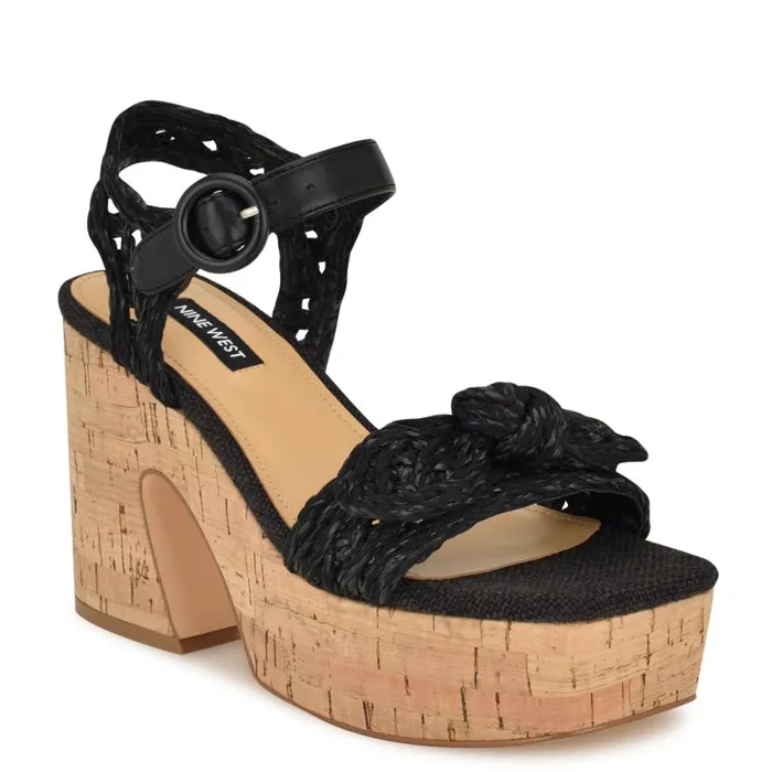 Comiele Platform Sandals Black Raffia Women Nine West Sandals