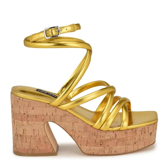 Corke Platform Wedge Strappy Sandals Yellow Women Nine West Sandals