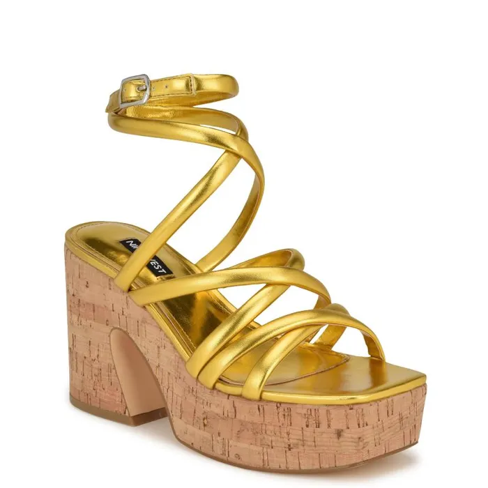 Corke Platform Wedge Strappy Sandals Yellow Women Nine West Sandals