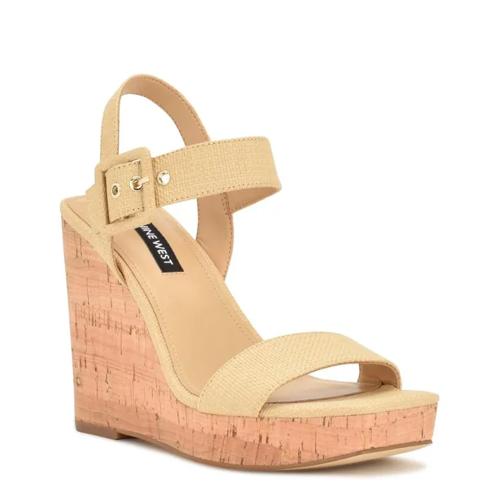 Courts Wedge Sandals Natural Raffia Women Nine West Sandals