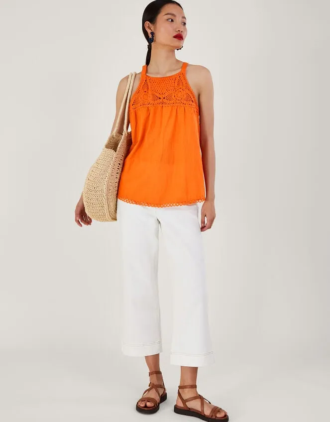 Crochet Neckline Halter Top Orange Women Monsoon Tops and Blouses
