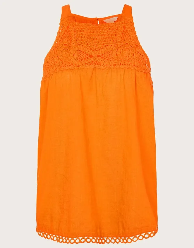 Crochet Neckline Halter Top Orange Women Monsoon Tops and Blouses