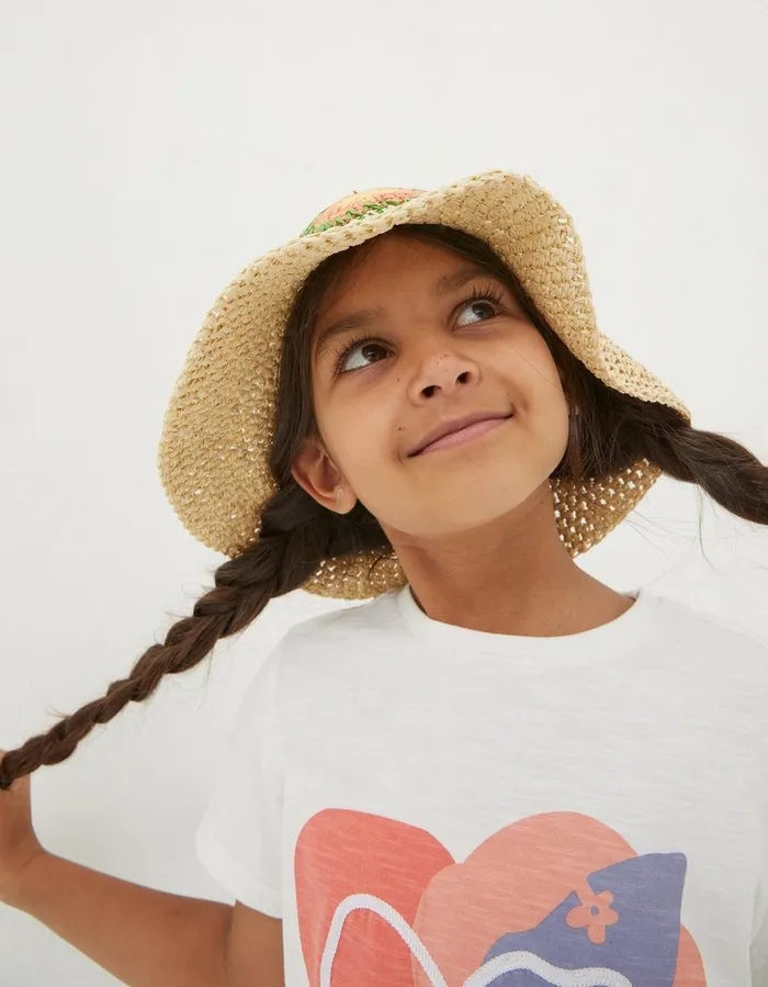 Crochet Straw Hat Natural Girls FatFace Accessories