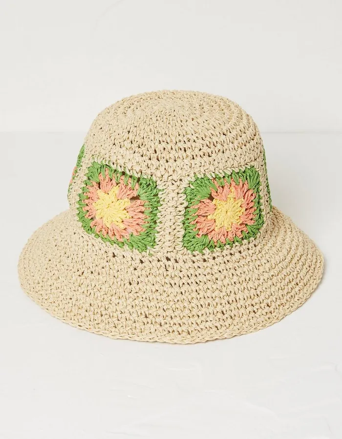 Crochet Straw Hat Natural Girls FatFace Accessories