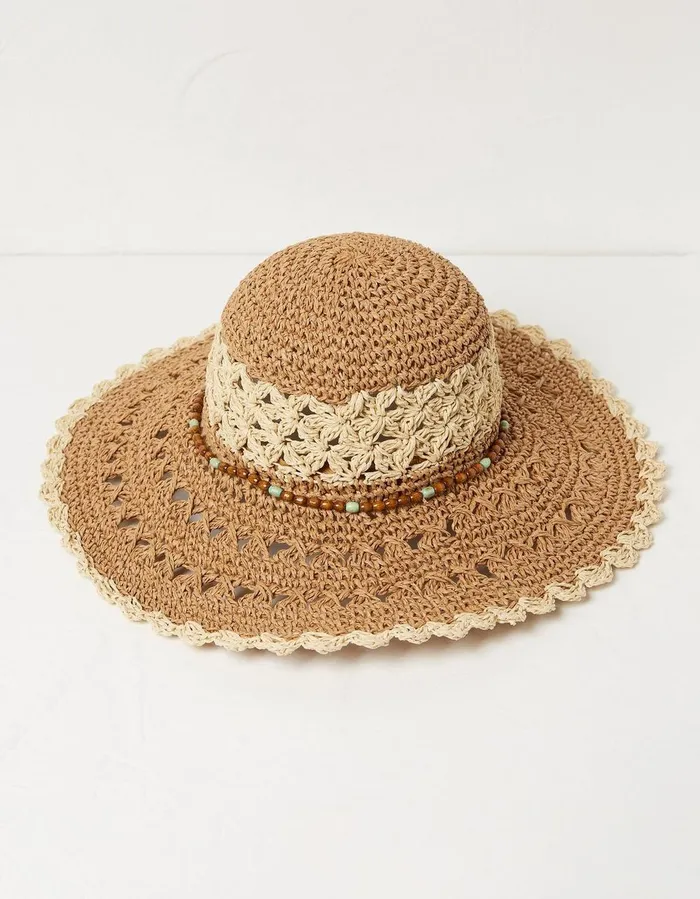 Crochet Straw Sun Hat Natural Women FatFace Hats