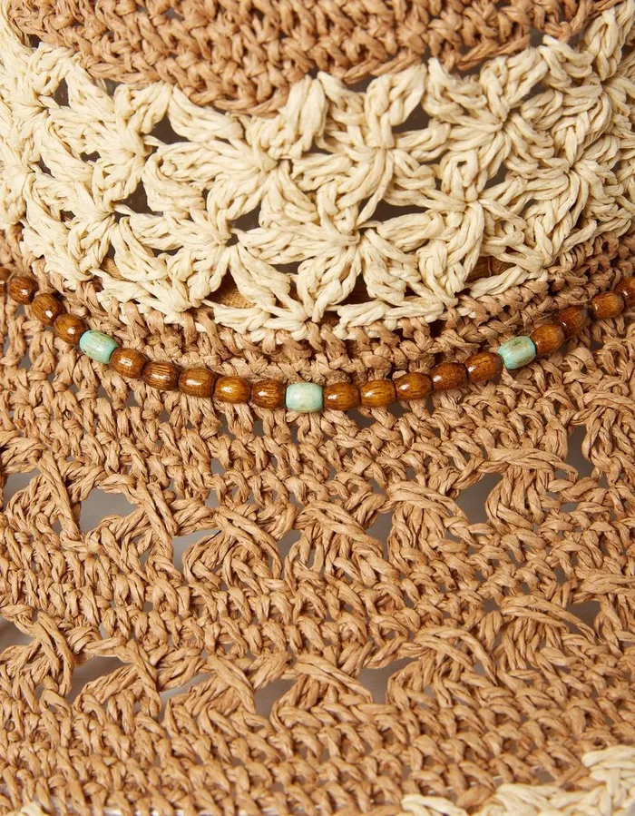 Crochet Straw Sun Hat Natural Women FatFace Hats