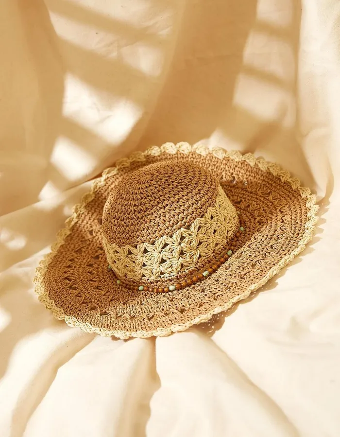 Crochet Straw Sun Hat Natural Women FatFace Hats