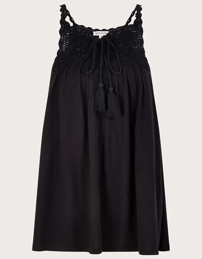 Crochet Trim Jersey Cami Black Women Monsoon Tops and Blouses