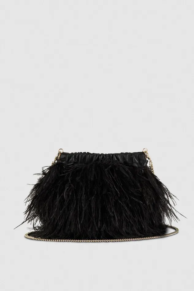 Crossbodys Women Patrizia Pepe Crossbody Bag With Feathers Nero