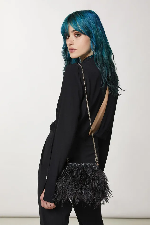 Crossbodys Women Patrizia Pepe Crossbody Bag With Feathers Nero
