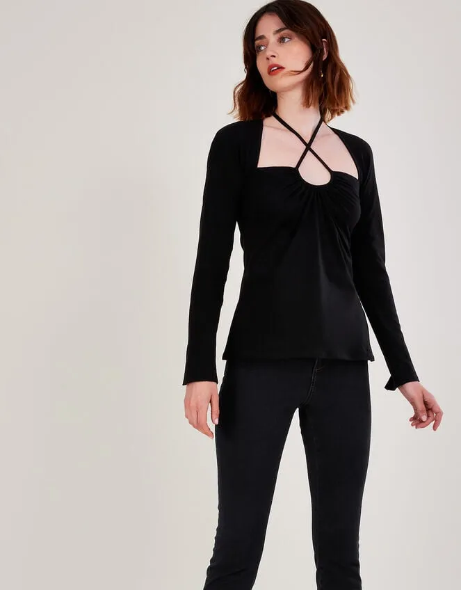 CutOut Halter Jersey Top Black Women Monsoon Tops and Blouses