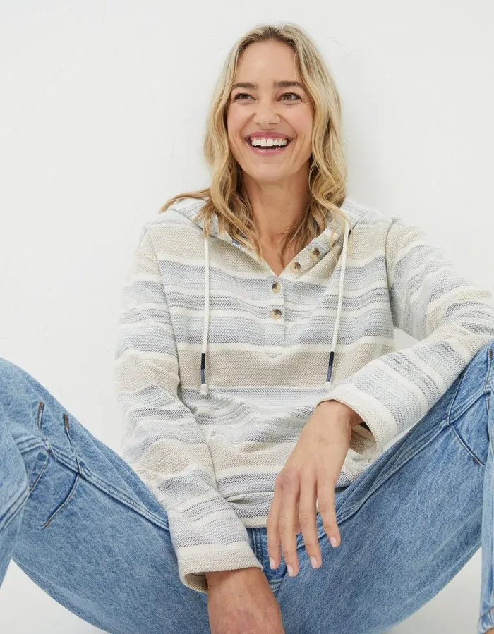 Daisy Textured Overhead Hoodie Multi Women FatFace Sweatshirts and Hoodies