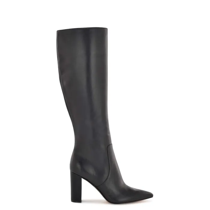 Danee Dress Boots Black Leather Women Nine West Heels