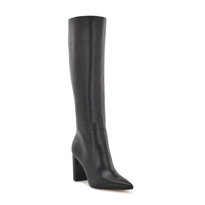 Danee Dress Boots Black Leather Women Nine West Heels