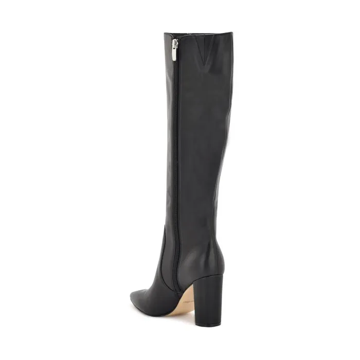 Danee Dress Boots Black Leather Women Nine West Heels