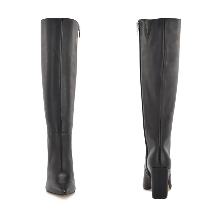 Danee Dress Boots Black Leather Women Nine West Heels