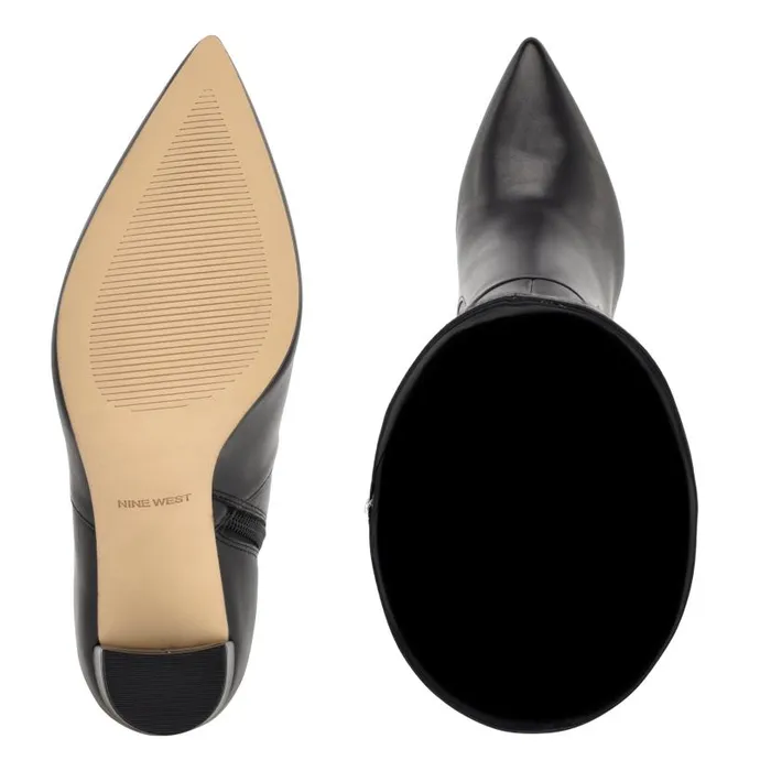 Danee Dress Boots Black Leather Women Nine West Heels