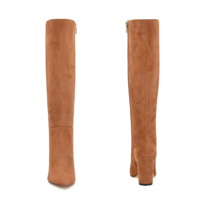 Danee Dress Boots Cognac Suede Women Nine West Heels