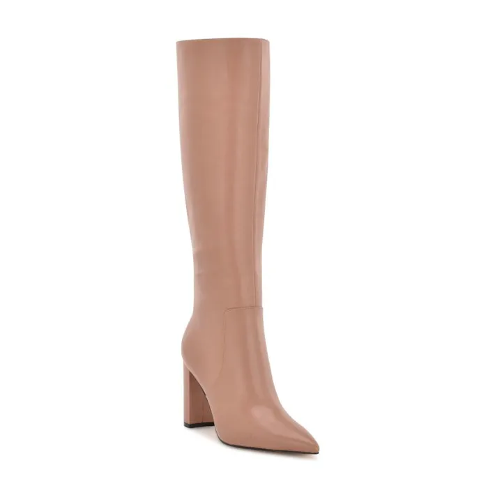 Danee Dress Boots Peach Tan Leather Women Nine West Heels
