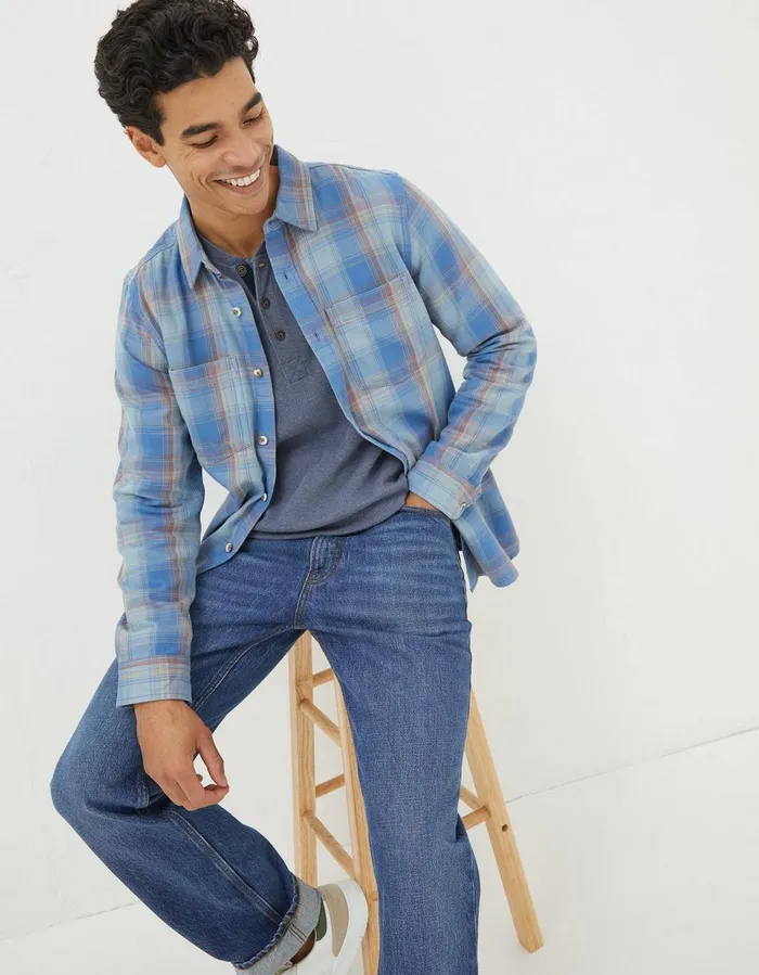 Davington Check Shirt Washed Blue Men FatFace Shirts