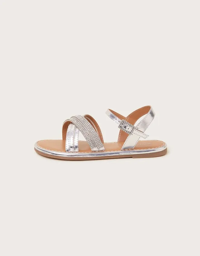 Diamante CrossOver Sandals Silver Children Monsoon Girls039 Shoes and Sandals