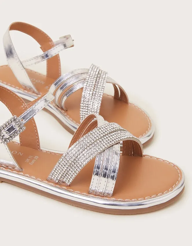 Diamante CrossOver Sandals Silver Children Monsoon Girls039 Shoes and Sandals