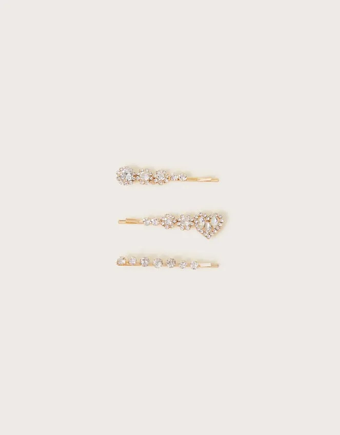 Diamante Heart Hair Clips Set Of Three Women Monsoon Jewellery and Hair