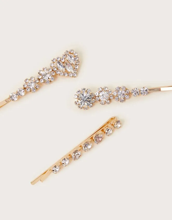 Diamante Heart Hair Clips Set Of Three Women Monsoon Jewellery and Hair