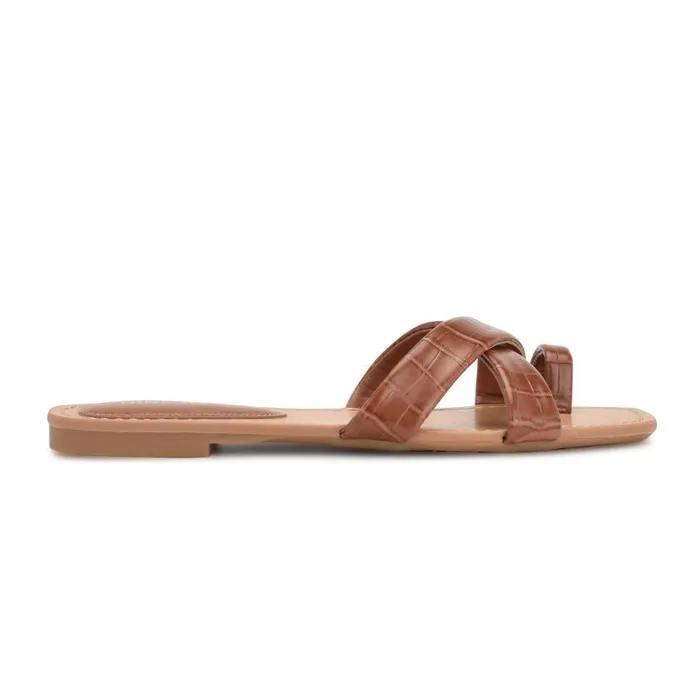 Dotty Flat Slide Sandals Rich Coffee Embossed Croco Women Nine West Sandals
