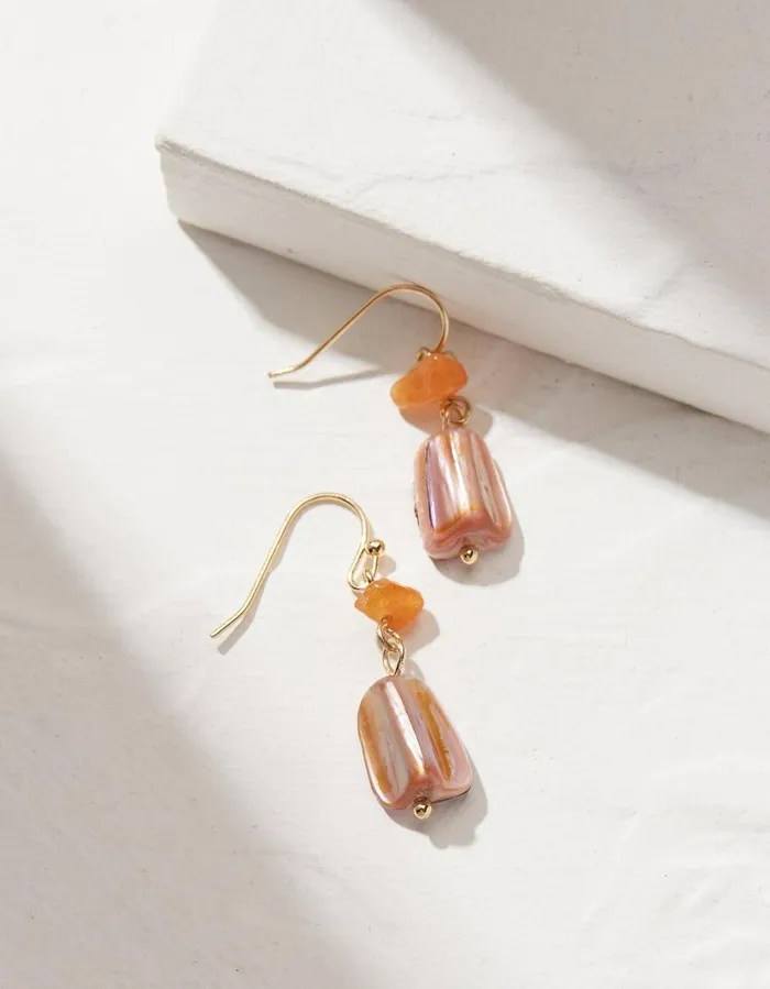 Double Stone Drop Earrings Gold Women FatFace Jewellery
