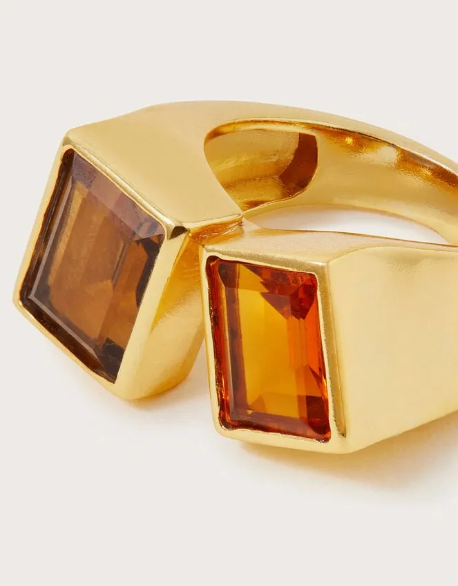 Double Stone Ring Gold Women Monsoon Jewellery and Hair