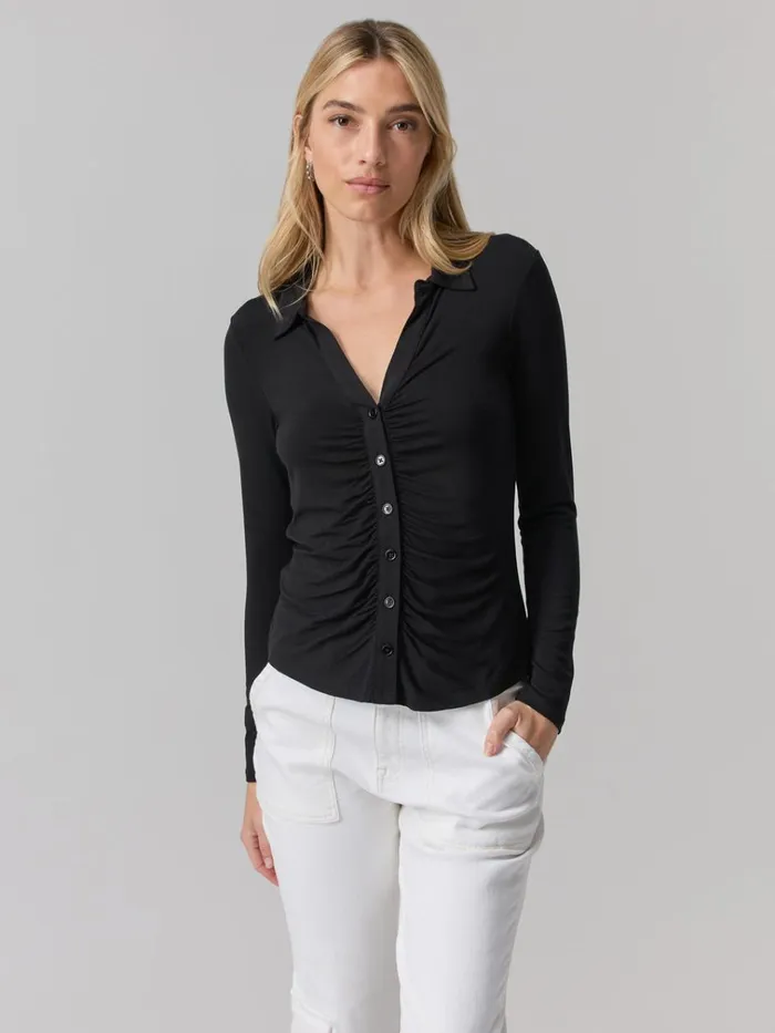 Dreamgirl Knit Button Up Top Black Women Sanctuary Clothing Tees and Tops