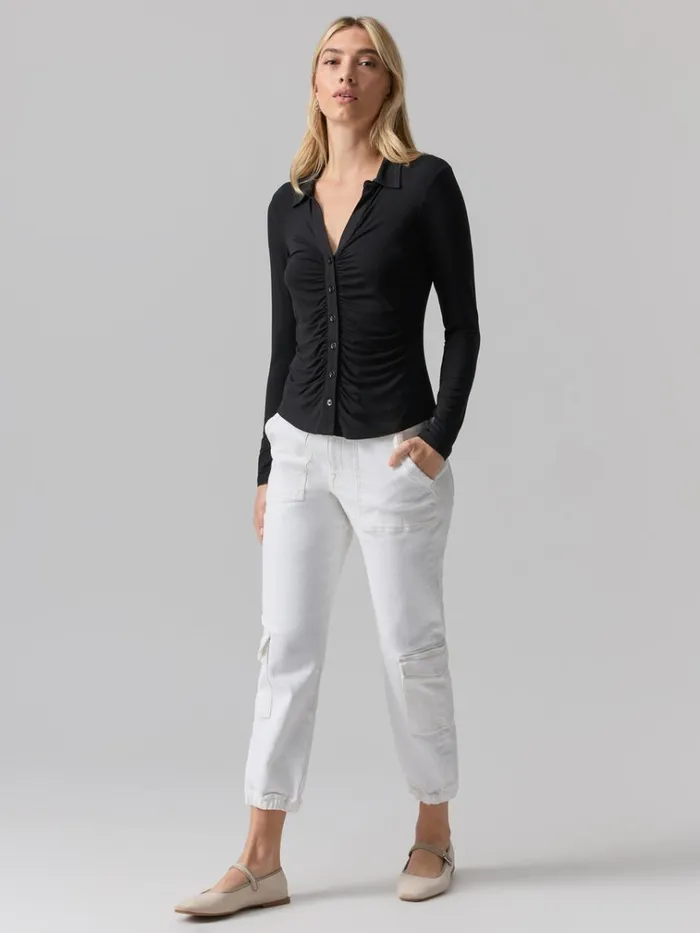 Dreamgirl Knit Button Up Top Black Women Sanctuary Clothing Tees and Tops