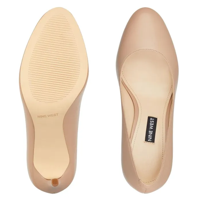 Dylan Round Toe Pumps Barely Nude Leather Women Nine West Heels