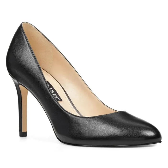 Dylan Round Toe Pumps Black Leather Women Nine West Heels