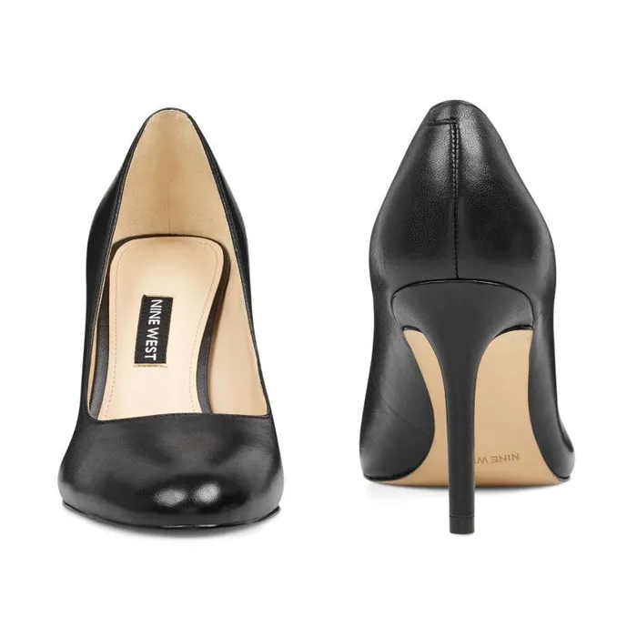 Dylan Round Toe Pumps Black Leather Women Nine West Heels