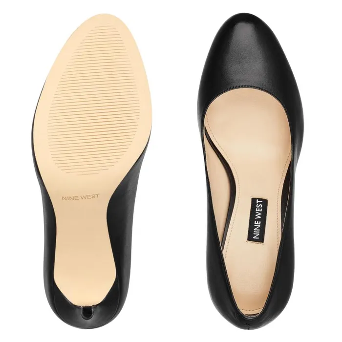 Dylan Round Toe Pumps Black Leather Women Nine West Heels
