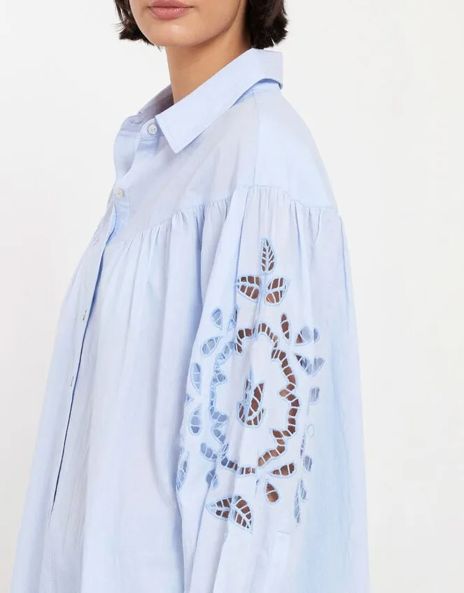 East Cutwork Oversized Shirt Blue Women Monsoon Tops and Blouses