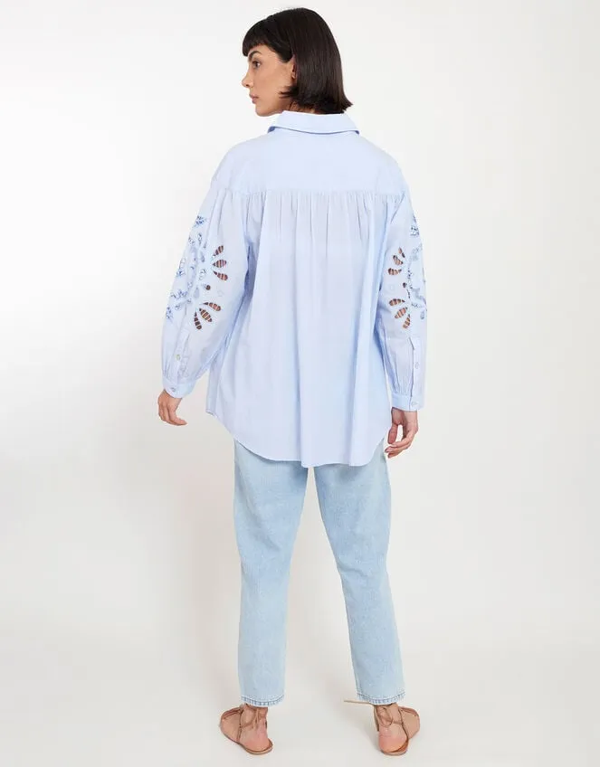 East Cutwork Oversized Shirt Blue Women Monsoon Tops and Blouses